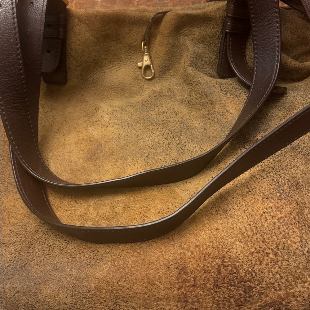 Michael Kors Brown Suede Tote with Gold Charm, EUC - Picture 5 of 9